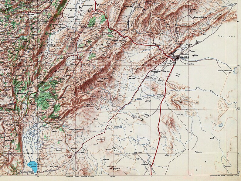 A vintage road and tourist map of Lebanon, showing geographical details and transportation routes.