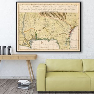 Historic Georgia map, antique map of Georgia, old Georgia wall map, Georgia poster map, Georgia art, The Earliest Map of The Georgia Colony.