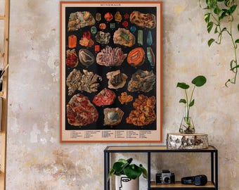 Poster Vintage, échantillons Minéraux, Pierres Précieuses