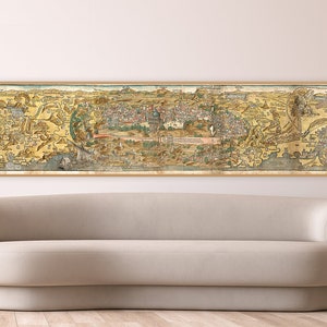 Gerusalemme e la Terra Santa, la prima vista dettagliata stampata di Gerusalemme, antica mappa della Terra Santa, arredamento per la casa di Gerusalemme.