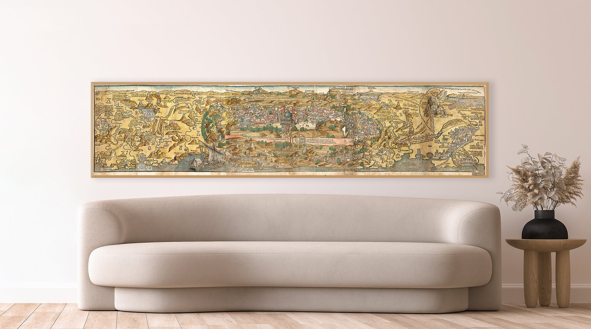 Jerusalem and the Holy Land, the earliest-printed detailed view of Jerusalem, antique map of Holy Land, Jerusalem home decor.