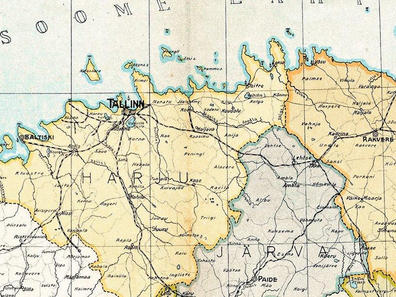 Vintage Estonia Map Print, 1925, Estonian Wall Art image 4