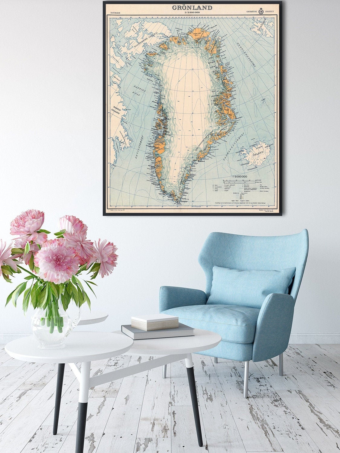 Vintage Greenland Map Print: 1937 Grønland Wall Art