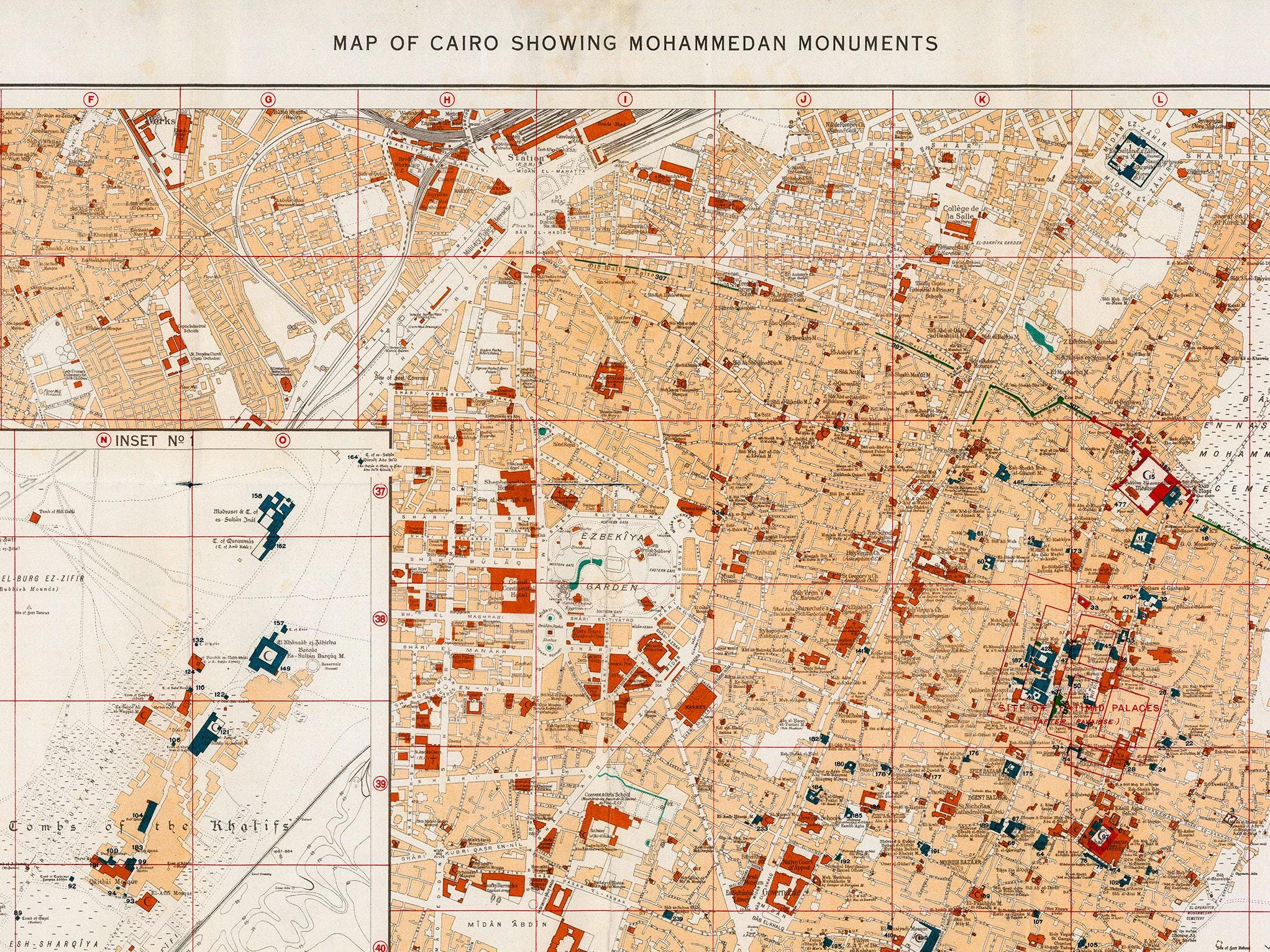Vintage Cairo Map Print: Mohammedan Monuments, Egyptian Art - Etsy