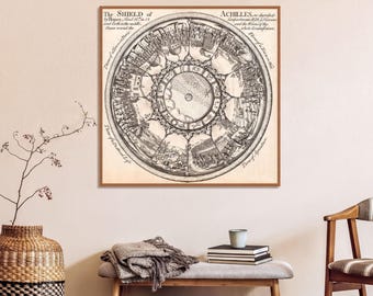 Mythology Art Print, Ancient Greek Warrior Shield Illustration | Trojan War Decor, Homer Iliad Poster, Greek Mythology Wall Art