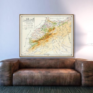 Carte du vieux Maroc (langue arabe), cadeau déco marocain vintage.