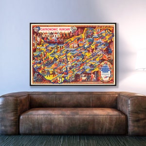 Hungary poster map, food map of Hungary, Hungary art, Hungary gifts, Hungary gastronomy map, Hungary wines, vintage Hungary home decor.