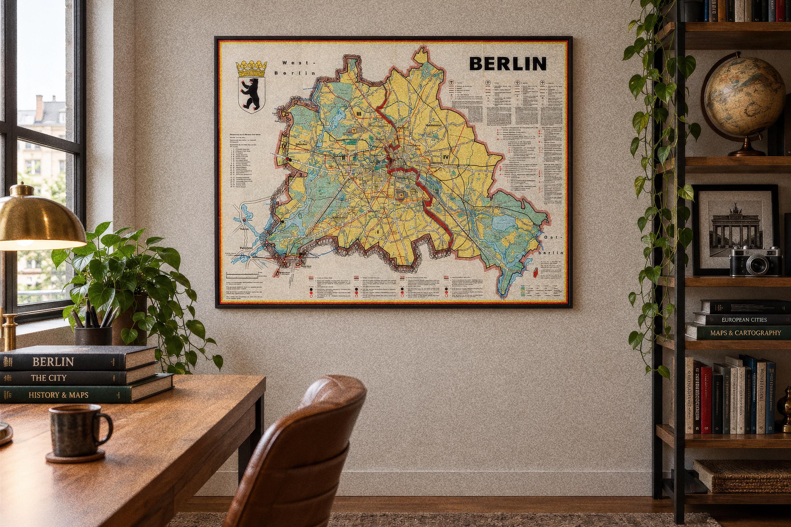 ベルリンの壁地図、ヴィンテージ冷戦プリント - 1963年分断された都市