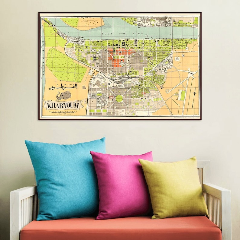 Vintage Map of Khartoum Old Khartoum Map Khartoum Print Etsy
