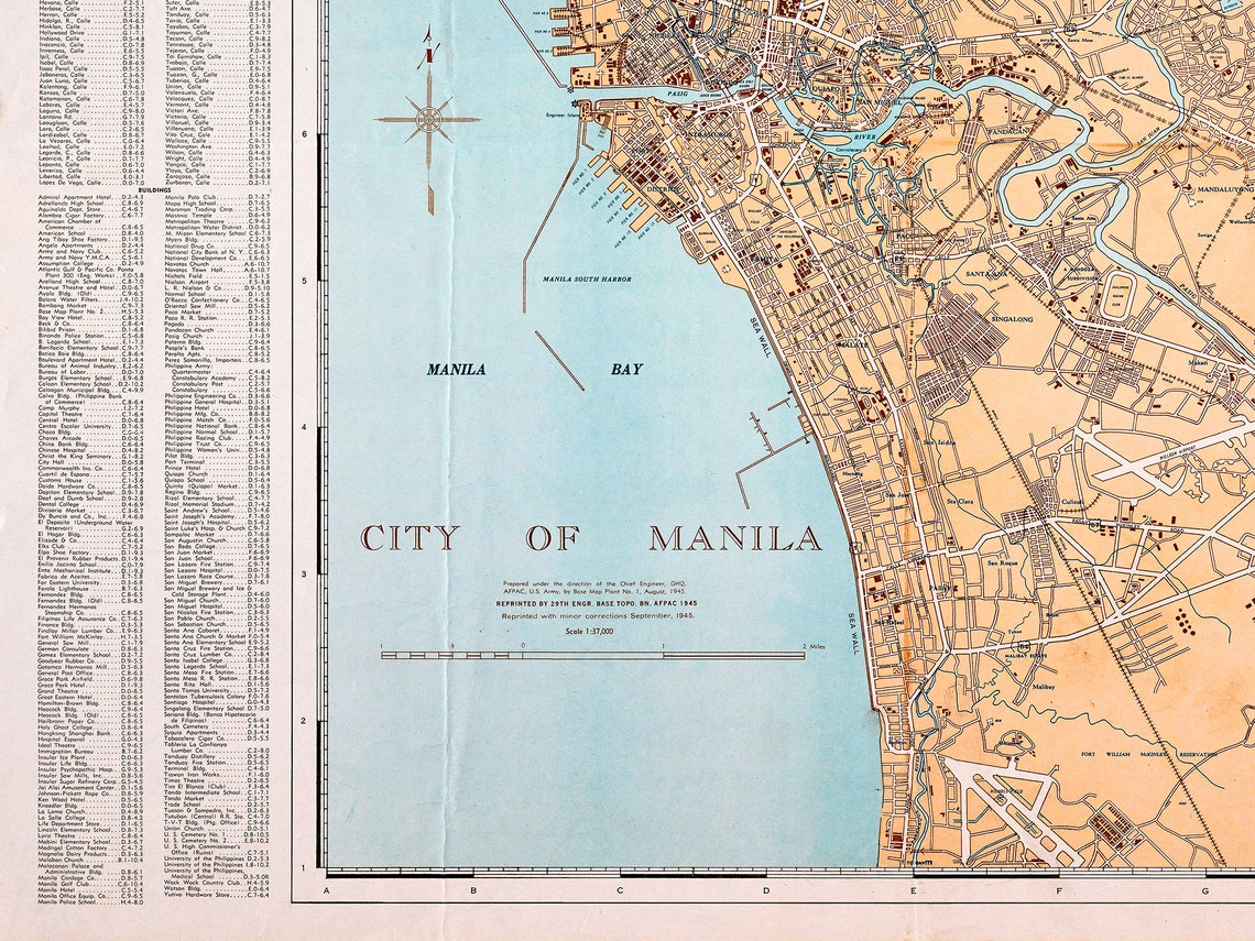 Map of Manila old Manila map print Manila wall map Manila | Etsy