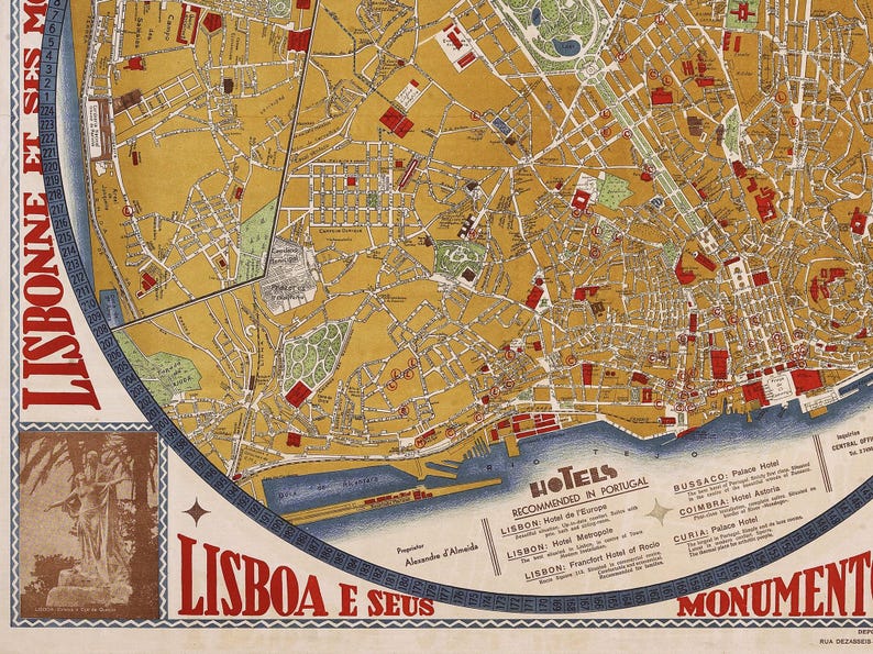 Vintage Lisbon Map Print: 1933 Portuguese Guide Plan image 4