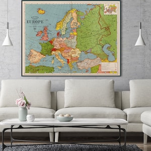 carte de l'Europe vintage, carte standard de l'Europe de Bacon, carte murale de l'Europe, grande décoration d'intérieur européenne, cadeau européen, impression d'art européenne.