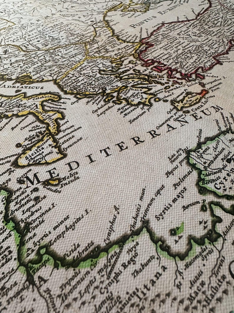 Historical map showing the Roman Empire and surrounding barbarian tribes in 400 AD, by cartographer Guillaume Delisle.