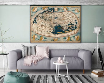 Ancient Map Of The World Circa 1500s, 16th Century Old Ancient Map Of The World Circa 1500s, 16th Century Old