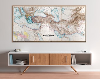 Ancient wall map of the empires of the Persians and of the Macedonians, Persian empire map, ancient world history wall art.