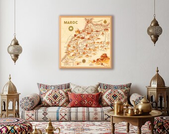 Vintage Morocco Map Print: 1950s French Cartography Wall Art