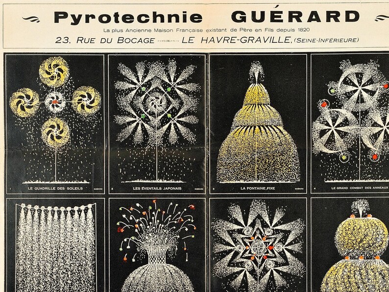 Vintage French fireworks manufacturer advertising poster, fireworks art decor. image 5