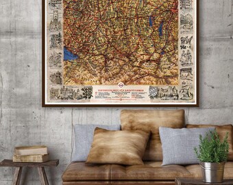 Vintage Bavaria Map Print: 1930s Germany Travel Poster
