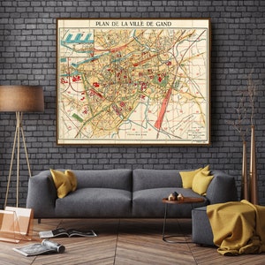 Vintage map of Ghent Belgium, plan de la ville de Gand, Belgium gifts.