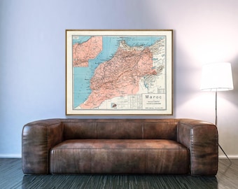 Vintage Morocco Map Art Print: 1925 Moroccan Decor