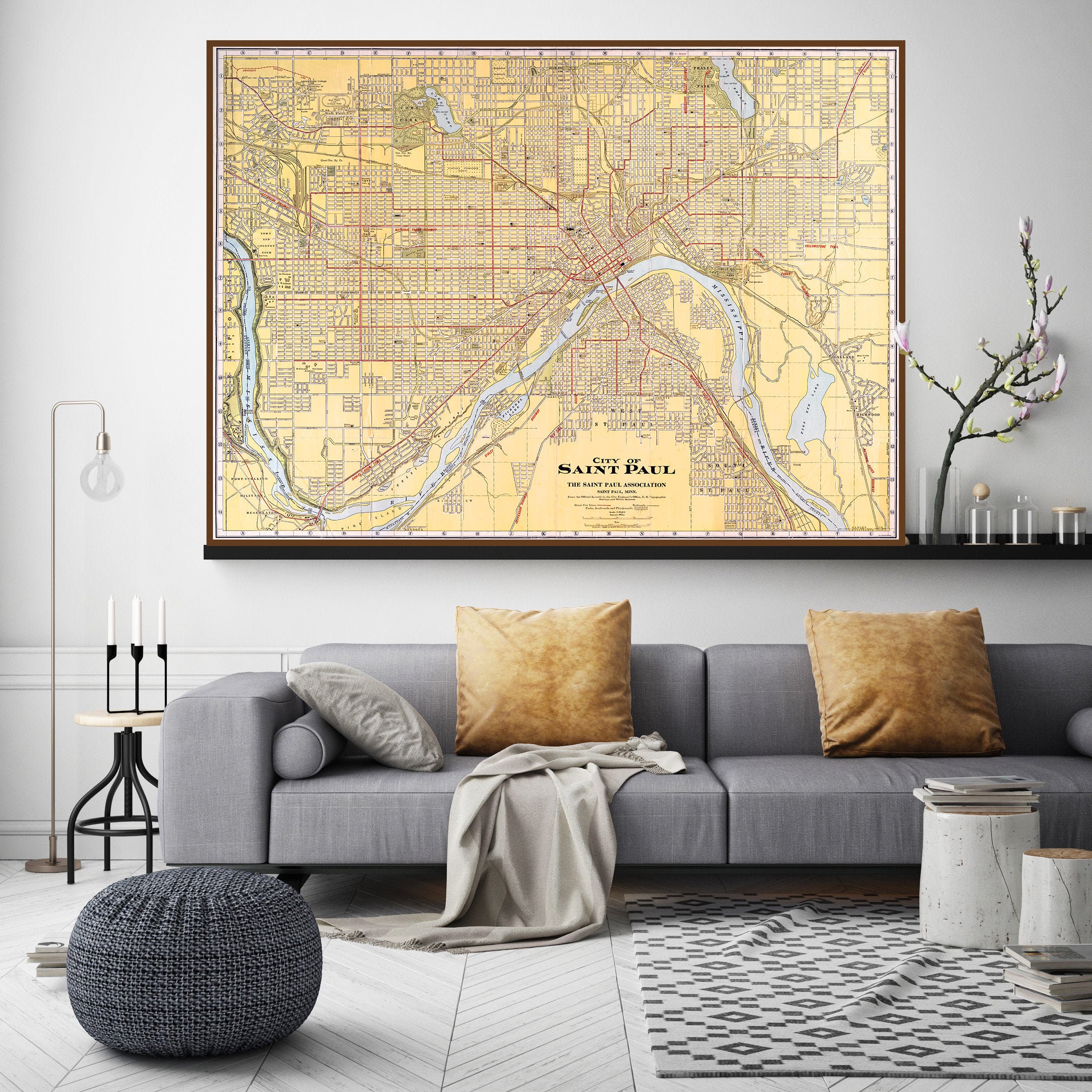 St. Paul Minnesota Map Art Print Poster Artwork Vintage Wall Decor Home &  Gift