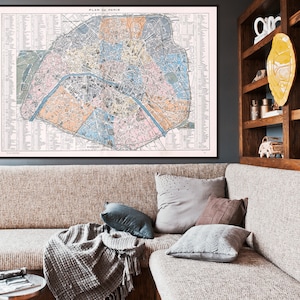 Plano de París del Atlas Larousse, mapa de París en francés, impresión artística de pared con mapa vintage de París.