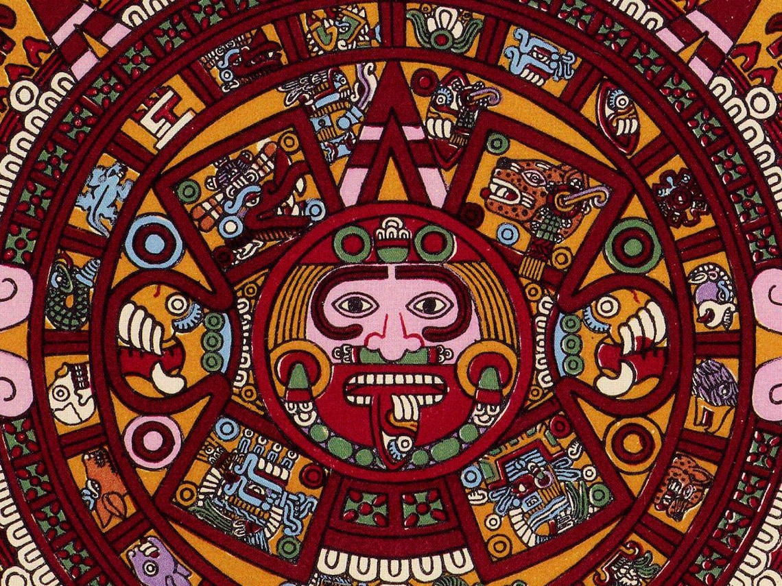 Aztec wall art Aztec Sun Stone ancient Aztec Calendar print Etsy