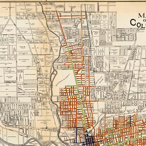 Vintage Street Map of Columbus OH Highlighting Which Streets Are Paved ...