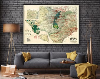 Vintage Oil & Geological Map of Texas: Unframed Art Print