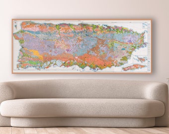 Puerto Rico map art, Puerto Rico wall art, large Puerto Rico soil map decor.