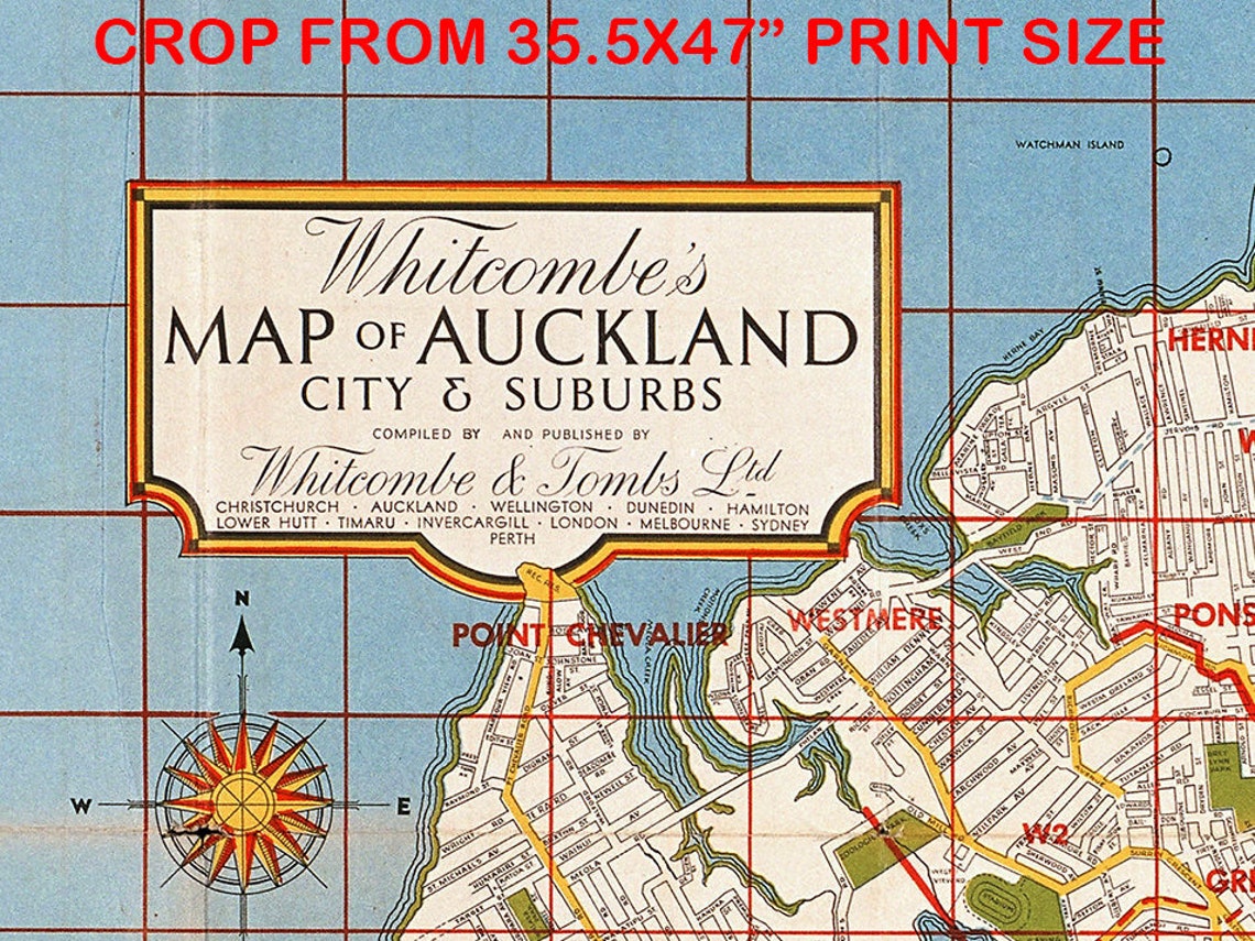 Vintage Map of Auckland Old Auckland Map Auckland Wall Map Etsy