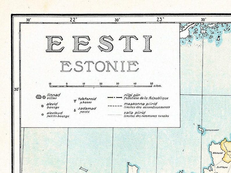 Vintage Estonia Map Print, 1925, Estonian Wall Art image 3