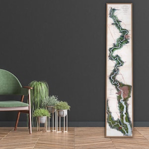 Thames River kaartkunst, vintage kaart van de Theems, Thames River kunst aan de muur, hoge Thames River print, Thames River posterkaart.
