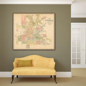 Historical map of Ann Arbor, large old Ann Arbor print, Michigan gift decor.