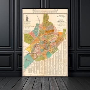 Impressão de mapa vintage de Atenas: primeira edição de 1908, arte de parede grega