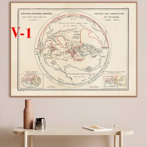 Antike Griechen Hesiod, Homer, Orpheus Weltkarte, Argonauten & Ulysses Reisen, griechische Mythologie Wandkarte Dekor Geschenk auf Französisch, Mythos Dekor.