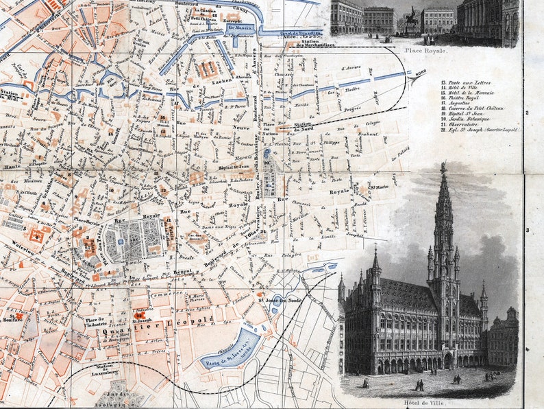 Antique Brussels map print old map of Brussels and suburbs | Etsy