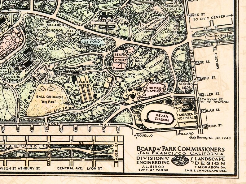 Map of Golden Gate Park and Panhandle San Francisco - Etsy