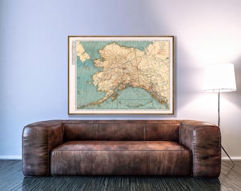 Vintage Alaska Map Print: Territory of Alaska Art | Historical Tourism, Klondike History | Paper or Gallery-Wrapped Canvas