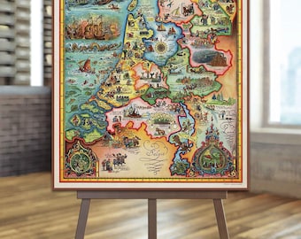 Vintage Netherlands Pictorial Map Art Print: Dutch History