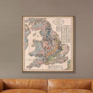 Carte géologique William Smith de l'Angleterre et du Pays de Galles : art mural géologie vintage