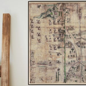 Codex Quetzalecatzin Art Print: Mesoamerican Aztec Decor – Nahuatl Hieroglyphs Map | Paper or Gallery-Wrapped Canvas