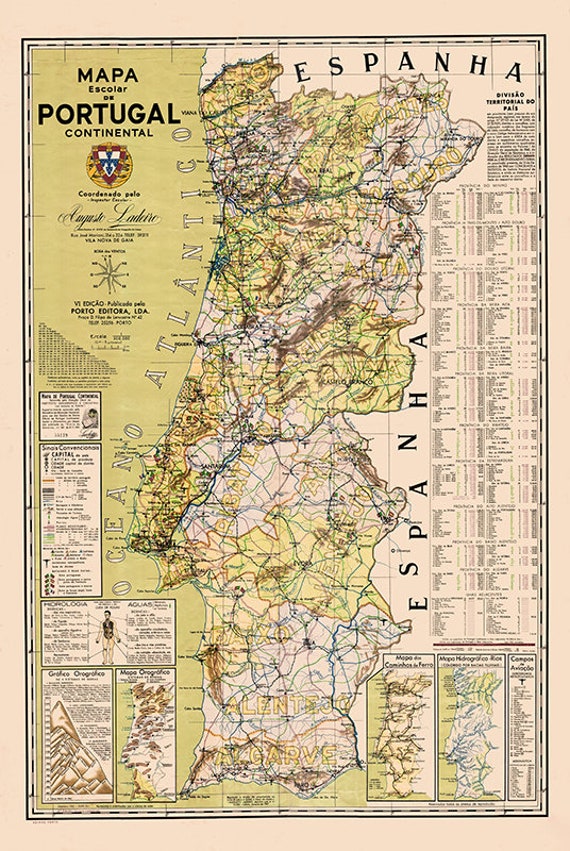 Mapa hidrográfico de Portugal e Espanha