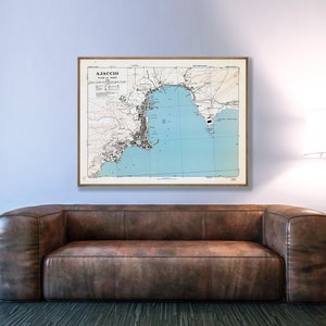 Vintage Karte von Ajaccio Korsika, Ajaccio Plan des Hafens, Korsika Wandkunst, Korsika Geschenke.