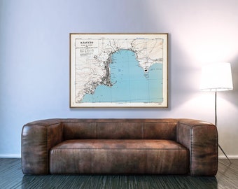 Vintage map of Ajaccio Corsica, Ajaccio plan of port, Corsica wall art, Corsica gifts.