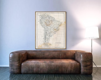 Impresión de mapa antiguo de Sudamérica: Arte mural de tribus indígenas de 1812