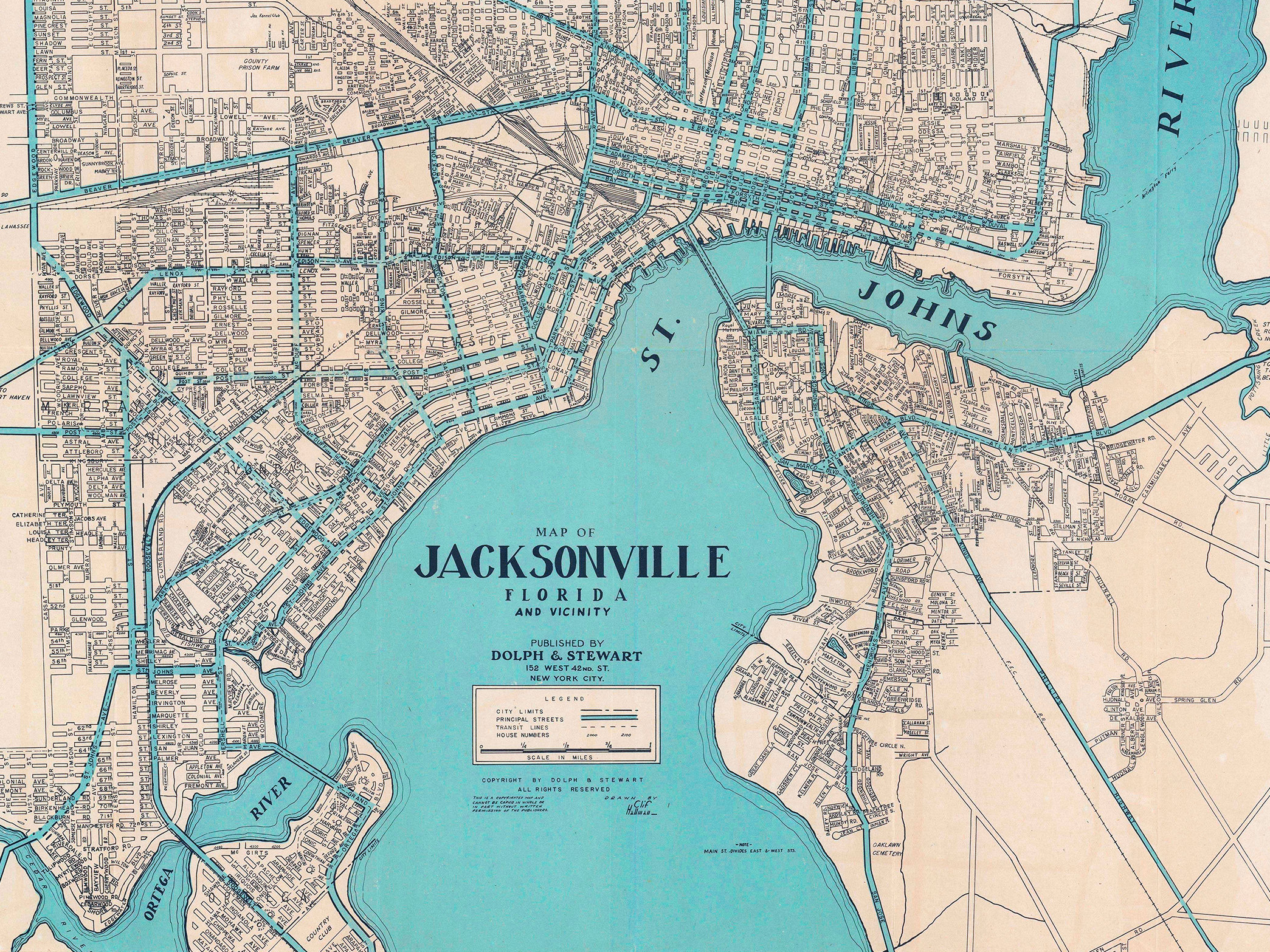 Vintage Map of Jacksonville Historic Jacksonville Map Large Etsy