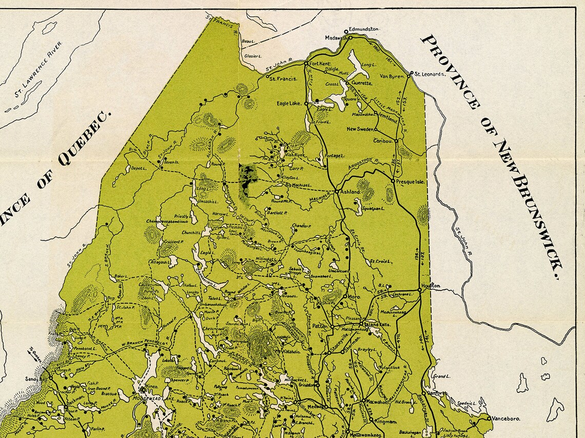 Vintage Map of Maine Old Maine Map Maine State Map Maine Etsy