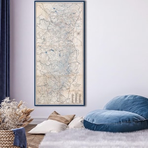 John Muir Trail Map, High Sierra Region Print | Vintage California & Nevada Trails | Paper or Gallery-Wrapped Canvas