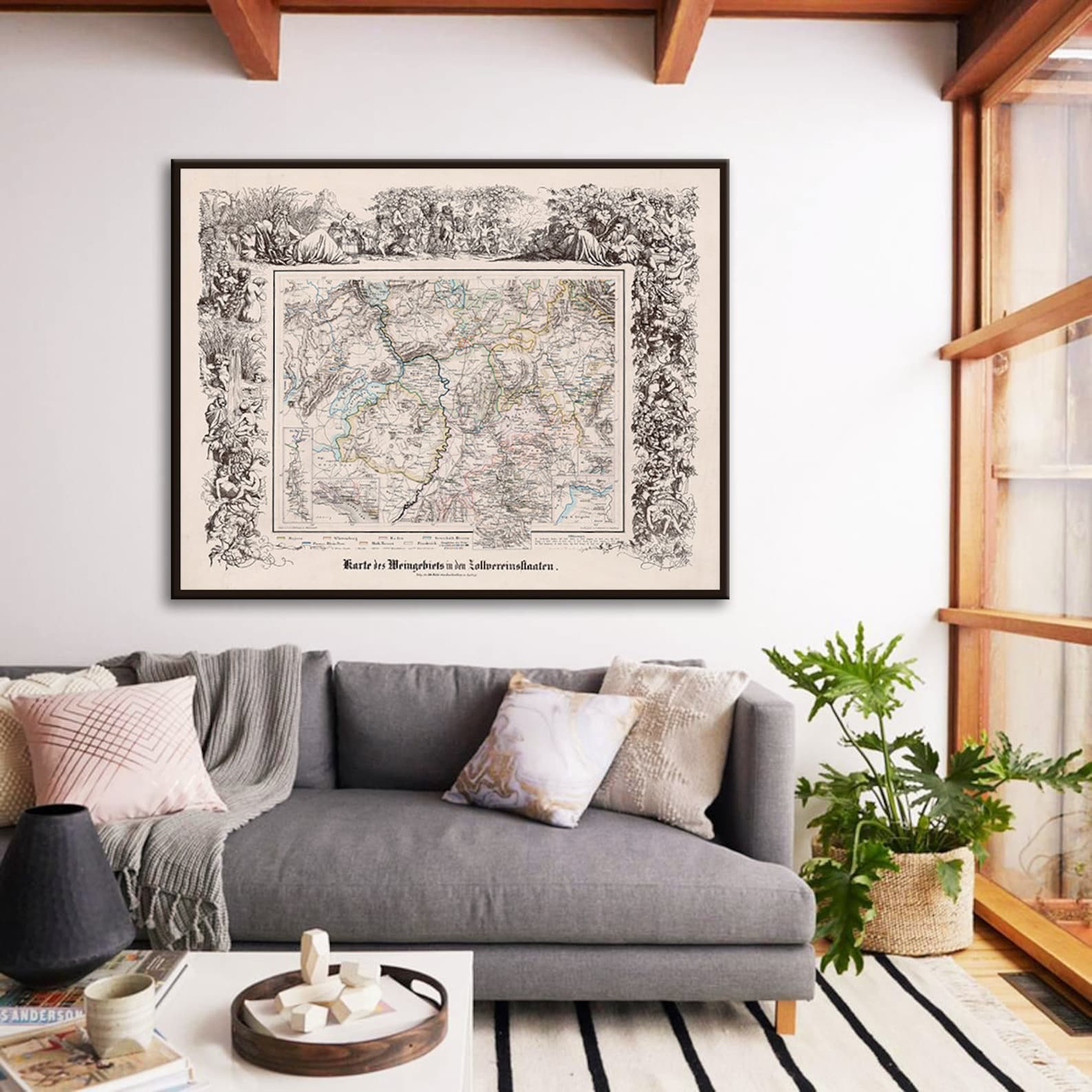 Wines of Germany, vintage German wine map art